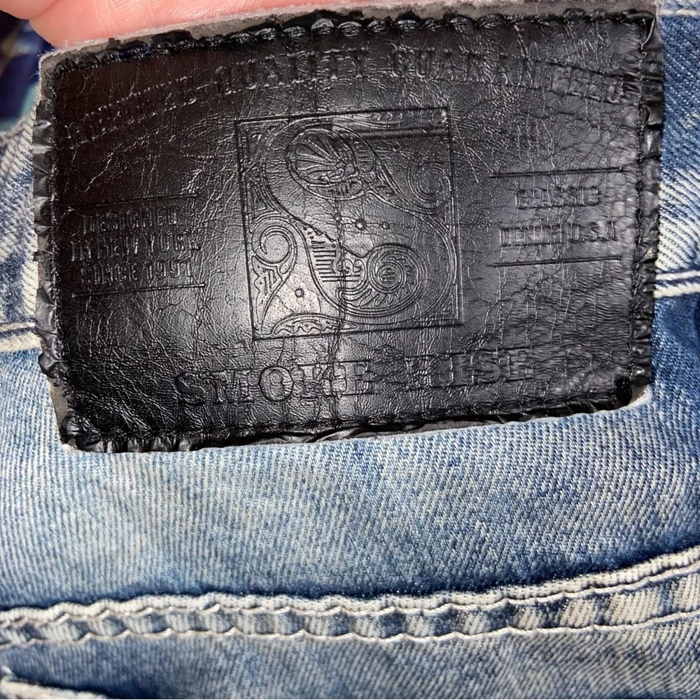 Smoke Rise Vintage Denim Jeans Mens 38X32 Distressed Moto Biker Zippers Y2K